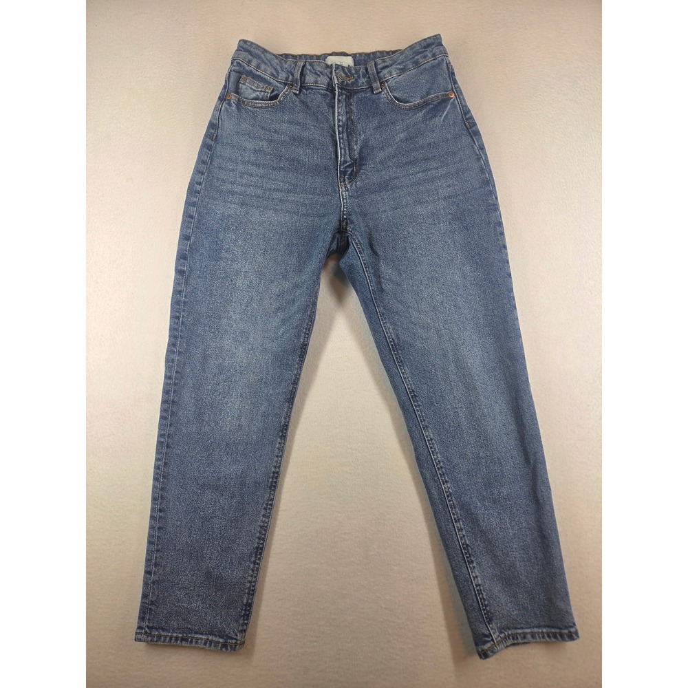 HM Womens High Waisted Mom Jeans Medium Wash Blue Tapered Leg Size 6